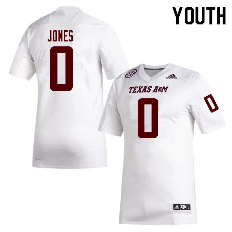 Youth #0 Myles Jones Texas A&M Aggies College Football Jerseys Sale-White - Click Image to Close